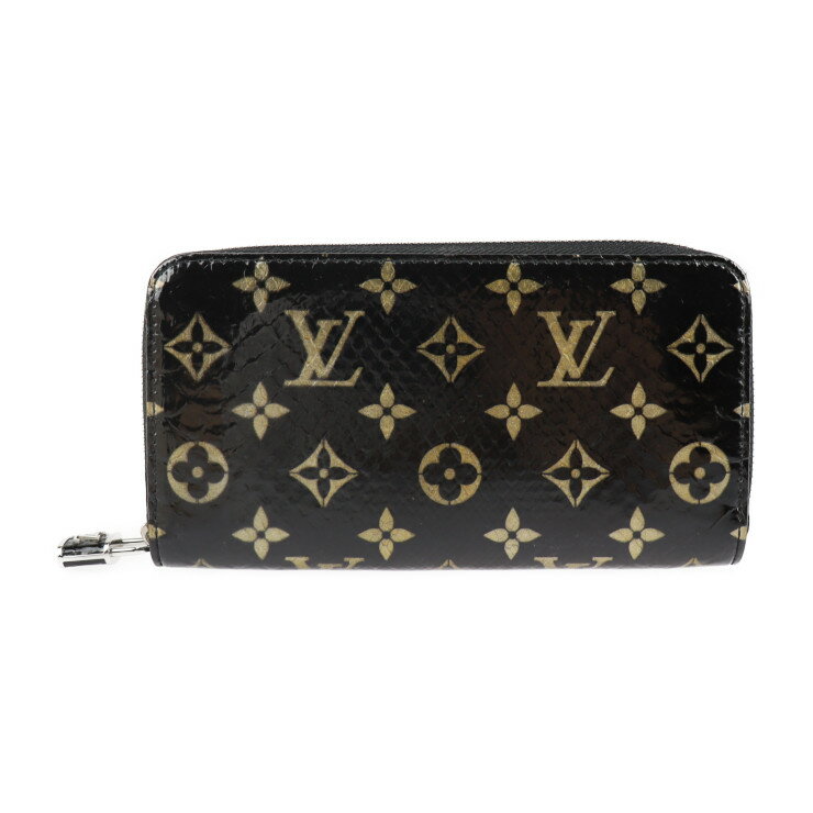 超美品 LOUIS VUITTON ルイ ヴィトン ジッピー ウォレット モノグラム 長財布 パイソン ブラック ゴールド シルバー金具 ラウンドファスナー エキゾチックレザー 激レア ビトン【本物保証】【中古】