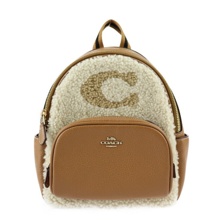 超美品 COACH コーチ mini court backpack with coach motif リュック・デイパック CE559 シアリング×レザー ブラウン系 ゴールド金具 バックパック ミニリュック【本物保証】【中古】