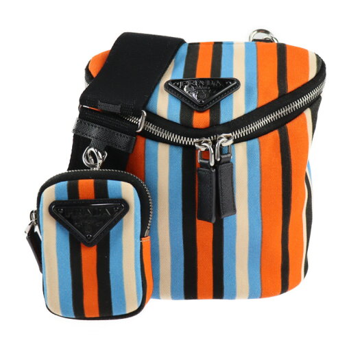 美品 PRADA プラダ トライアングルロゴ ショルダーバッグ 2VH147 キャンバス レザー オレンジ×ブルー×アイボリー×ブラック シルバー金具 ポーチ付き ポシェット ストライプ 三角ロゴプレート【本物保証】【中古】 美品 PRADA プラダ トライアングルロゴ ショルダーバッグ 2VH147 キャンバス レザー オレンジ×ブルー×アイボリー×ブラック シルバー金具 ポーチ付き ポシェット ストライプ 三角ロゴプレート【本物保証】【中古】