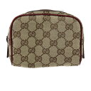 超美品 GUCCI グッチ コスメポーチ ポーチ 120978 GGキャンバス レザー ベージュ ボルドー系 ゴールド金具 化粧ポーチ【本物保証】【中古】