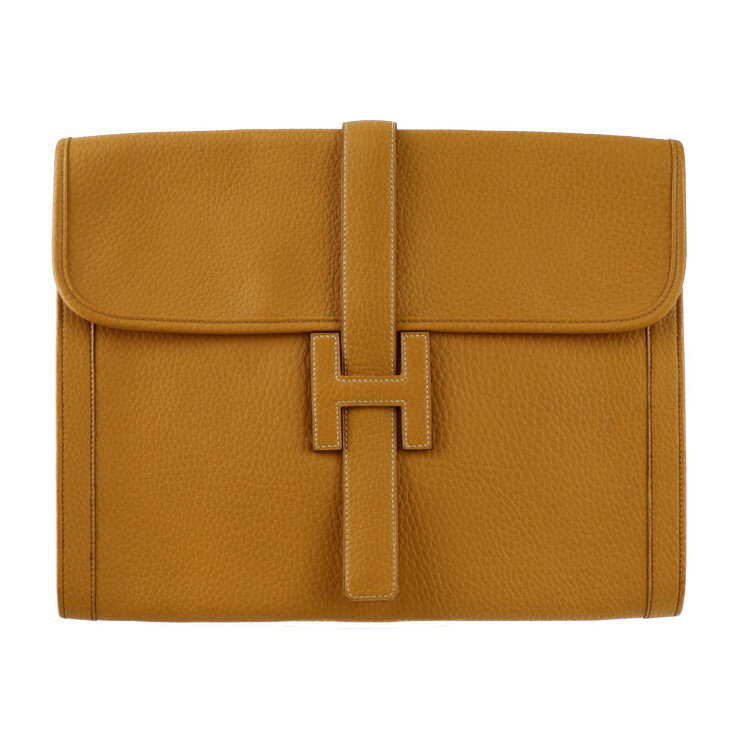 美品 HERMES エルメス JIGE GM ジジェGM クラッチバッグ 008975CA トゴ ナチュラル ブラウン系 セカンドバッグ Hロゴ フラップ【本物保証】【中古】