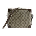 GUCCI グッチ GGスプリーム ショルダーバッグ 626363 レザー ベージュ ブラウン シルバー金具 クロスボディ スタッズ【本物保証】【中古】