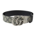 美品 GUCCI グッチ GGマーモント ベルト 627055 表記サイズ 75・30 GGスプリームキャンバス レザー ベージュ ネイビー シルバー金具 リバーシブル【本物保証】【中古】