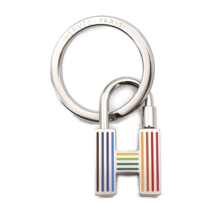 美品 HERMES エルメス CADENAS QUIZZ RAINBOW カデナ クイズ レインボー キーホルダー メタル シルバー マルチカラー パラディウム ラッカー バッグチャーム キーリング【本物保証】【中古】