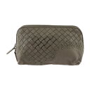 美品 BOTTEGAVENETA ボッテガヴェネタ 化粧ポーチ イントレチャート ポーチ 132534 レザー グレージュ系 マルチポーチ セカンドバッグ