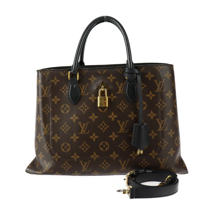 LOUIS VUITTON ルイ ヴィトン フラワー トート モノグラム ハンドバッグ M43550 PVC レザー ブラウン ブラック ゴールド金具 2WAY ショルダーバッグ ビトン カデナ【本物保証】【中古】