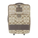 美品 COACH コーチ シグネチャー キャリーケース キャリーバッグ F77020 キャンバス レザー ベージュ ブラウン ゴールド金具 2輪 旅行鞄【本物保...