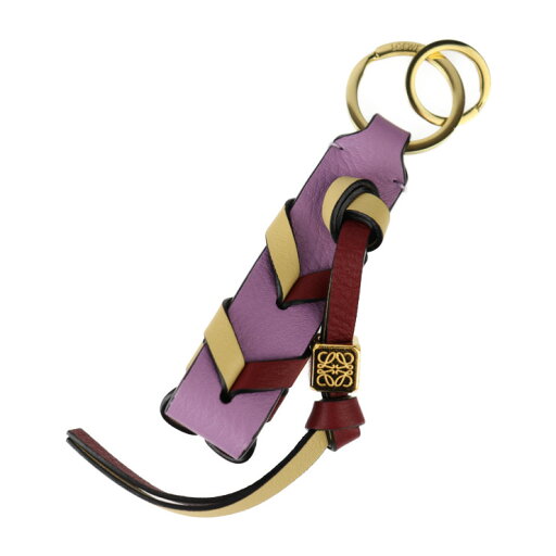 超美品 LOEWE ロエベ ブレイデッド キーリング アナグラム キーホルダー - レザー パープル ベージュ ボルドー バッグチャーム ゴールド金具【本物保証】【中古】 超美品 LOEWE ロエベ ブレイデッド キーリング アナグラム キーホルダー - レザー パープル ベージュ ボルドー バッグチャーム ゴールド金具【本物保証】【中古】