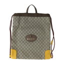 美品 GUCCI グッチ ドローストリングバッグパック GGスプリーム アングリーキャット リュック・デイパック 473872 PVC レザー ベージュ イエロ...