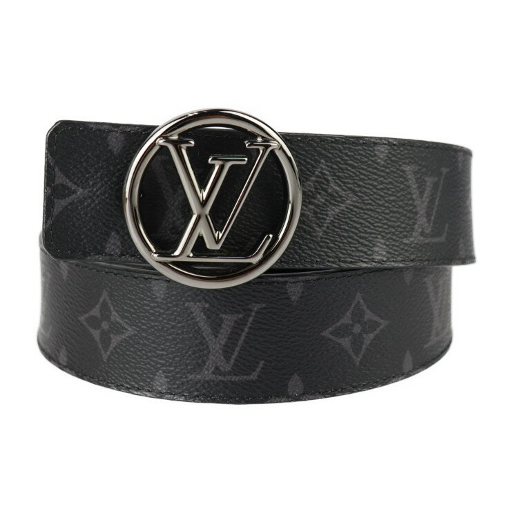美品 LOUIS VUITTON ルイ ヴィトン サンチュール LV サークル ベルト M0168V 表記サイズ 85/34 モノグラムエクリプス レザー ブラック グレー シルバー金具 ビトン【本物保証】【中古】