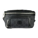 美品 GUCCI グッチ インターロッキングG付き ベルトバッグ ウエストバッグ 682933 GGスプリームキャンバス レザー ブラック グレー シルバー金具...
