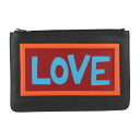 美品 FENDI フェンディ ポーチ セカンドバッグ 7N0078 レザー ブラック マルチカラー シルバー金具 クラッチバッグ LOVE ロゴ【本物保証】【中...