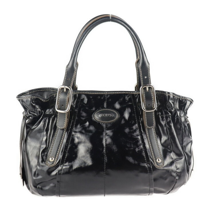 楽天3R boutique美品 TOD’S トッズ Gライン ハンドバッグ PVCコーティングキャンバス レザー ブラック シルバー金具 トートバッグ ショルダーバッグ【本物保証】【中古】