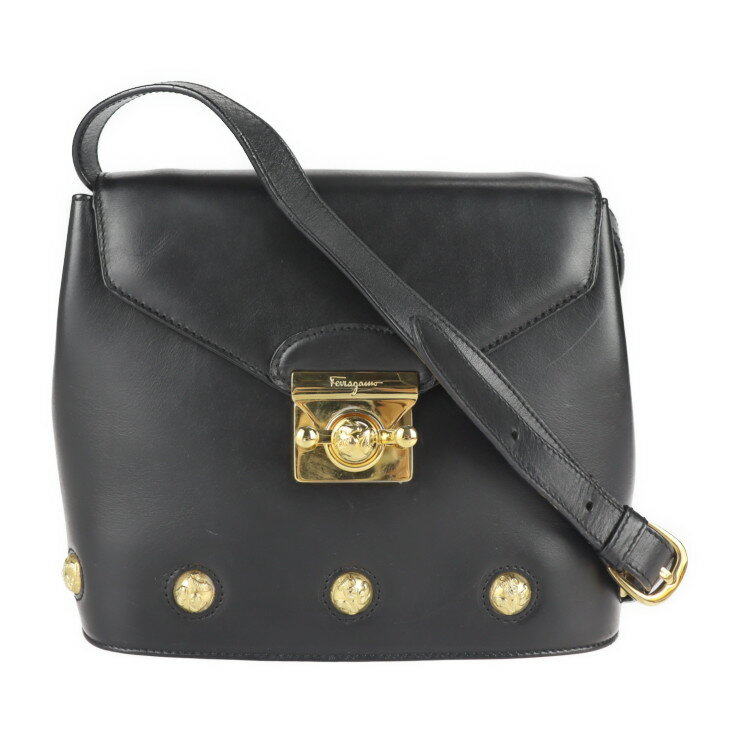 楽天3R boutiqueSalvatore Ferragamo サルヴァトーレ フェラガモ バッグ ショルダーバッグ 21 5639 レザー ブラック ゴールド金具 ハイヒールモチーフ金具【本物保証】【中古】