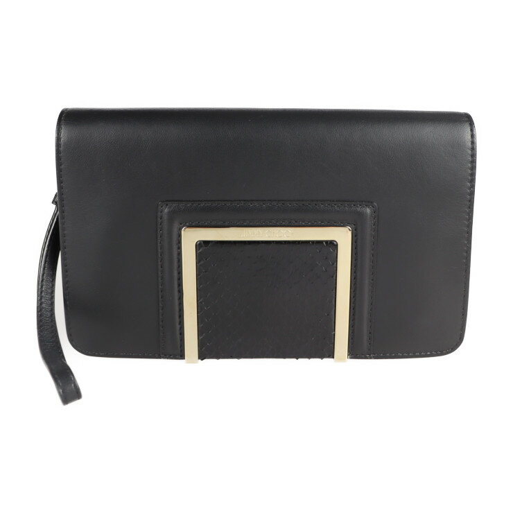 楽天3R boutique超美品 JIMMY CHOO ジミーチュウ ALARA クラッチバッグ パイソン カーフレザー ブラック ゴールド金具 リストレット セカンドバッグ【本物保証】【中古】