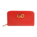 超美品 Salvatore Ferragamo サルヴァトーレ フェラガモ ガンチーニ 長財布 22 B300 レザー ROSSO レッド系 ゴールド金具 ラウ...