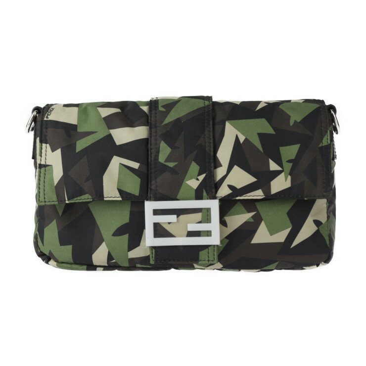 超美品 FENDI フェンディ マンマバケッド カモフラージュ ショルダーバッグ 7VA472 ナイロン レザー グリーン系 ベージュ系 ブラック系 シルバー金具 ウエストバッグ ボディバッグ クラッチバッグ 3WAY ミリタリー柄【本物保証】【中古】