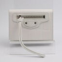 新古未使用展示品 BALENCIAGA バレンシアガ ネオクラシック ミニ 三つ折り財布 640107 クロコ型押しレザー ホワイト シルバー金具 コンパクト ...