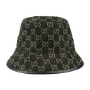 超美品 GUCCI グッチ バケットハット ハット 5763713 表記サイズ M 58cm GGキャンバス レザー ブラック系 ベージュ系 帽子【本物保証】【...