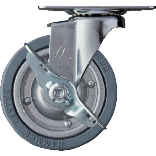 ハンマーキャスター プレート式キャスター 自在（ストッパー付） ゴム車輪（スチールホイール） 100mm Eシリーズ (1個) 品番：415E-PR100