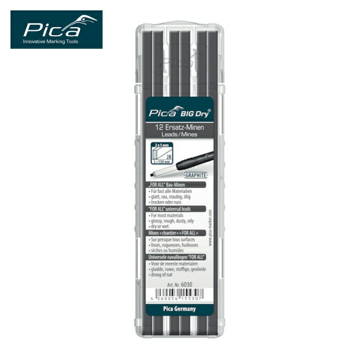 ピカマーカー 建築用シャープペンシル BIG Dry 用替芯 12本入り 黒2B (1Pk) 品番：6030
