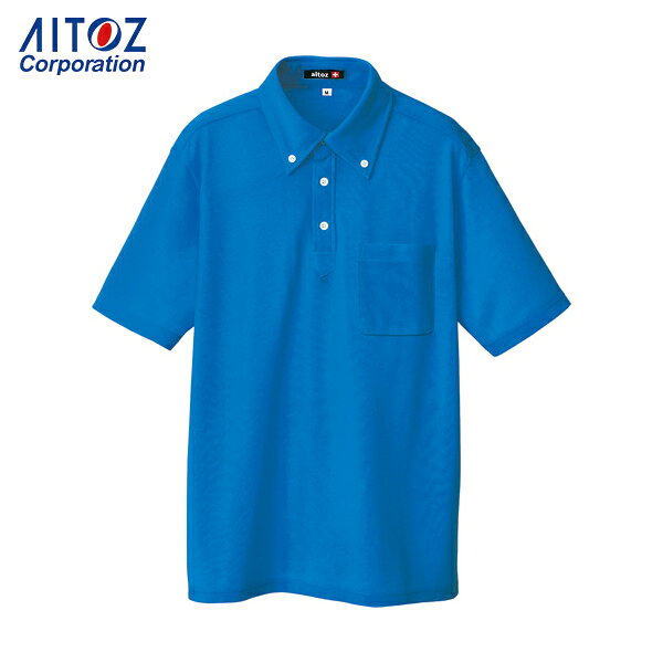 アイトス 作業服 シャツ ボタンダウン半袖ポロシャツ ブルー L (1着) 品番：10599-006-L