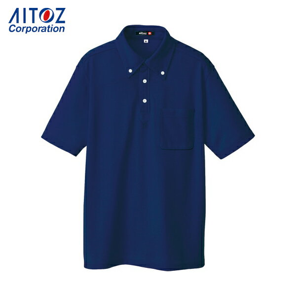 アイトス 作業服 シャツ ボタンダウン半袖ポロシャツ ネイビー L (1着) 品番：10599-008-L