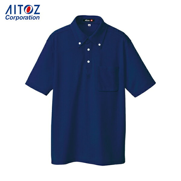 アイトス 作業服 シャツ ボタンダウン半袖ポロシャツ ネイビー M (1着) 品番：10599-008-M