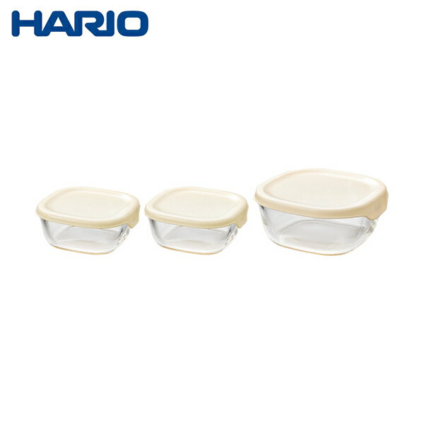 HARIO 食品用容器 耐熱性ガラス容器3個セット(白) 容量：S250、M600ml (1S) 品番：KST-2012-OW