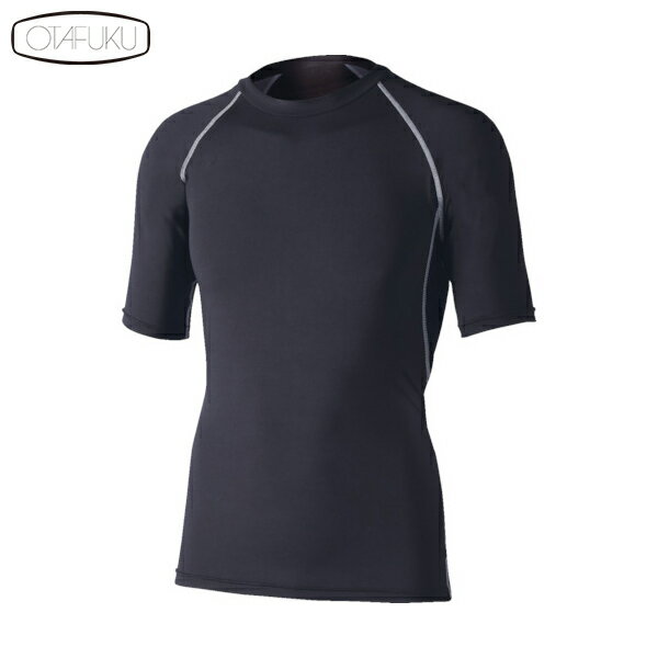 おたふく 作業服 作業服 冷感シャツ 冷感 消臭パワーストレッチ半袖クルーネックシャツ ブラック 3L (1着) 品番：JW-628-BK-3L