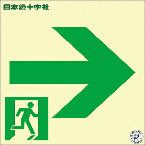【6/22 20:00〜6/27 01:59迄 ポイント2倍 お買い物マラソン】 日本緑十字 中輝度蓄光避難誘導ステッカー標識 非常口→ TSN961 120×120 消防認定品 (1枚) 品番：068021