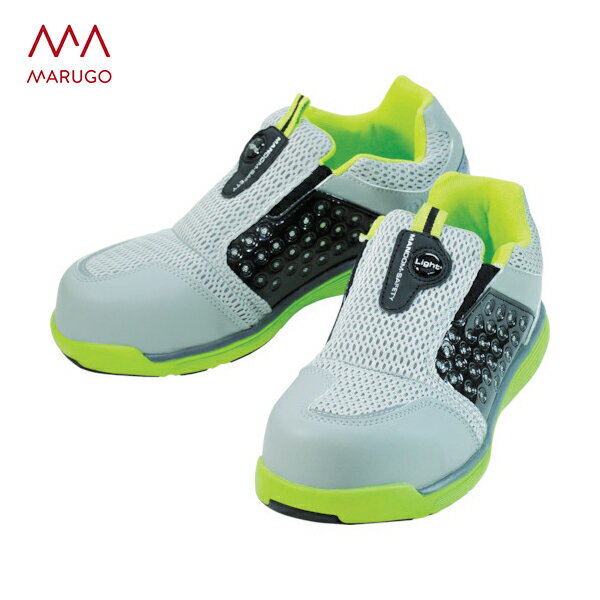 丸五 スニーカー 超軽量作業靴 ローカット 一般作業向け マンダムセーフティー#767 ライム/グレー 27.5cm (1足) 品番：MNDM767-L/G-275