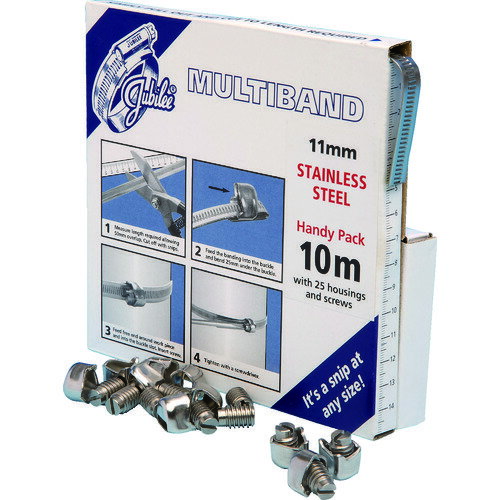 JUBILEE マルチバンド+スクリューセット 11mm幅10m SUS304 バンド1本・締金具25個 (1箱) 品番：MB1806