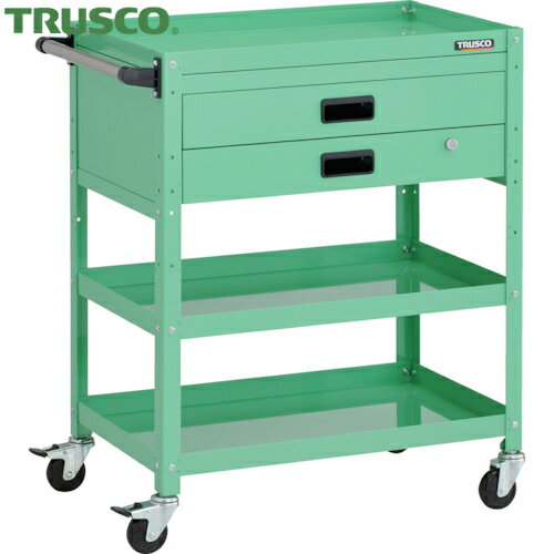 トラスコ TRUSCO ツールワゴン ラビットワゴン 700X450XH880 3段 2段引出付 ハンドル付 ゴム車輪 ヤンググリーン (1台) 品番：RBW-973XH YG
