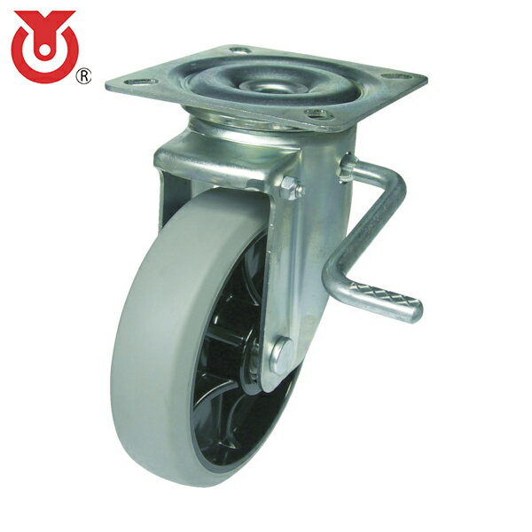 ユーエイキャスター プレート式 自在 キャスター ウレタン 車輪径130mm ストッパー付き PMタイプ PMS-LB（R）型 (1個) 品番 PMS-130GUBLB(R)