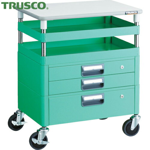 トラスコ ツールワゴン フェニックスワゴン 抗菌 省音 600X400XH740 引出 天板付 ヤンググリーン (1台)..