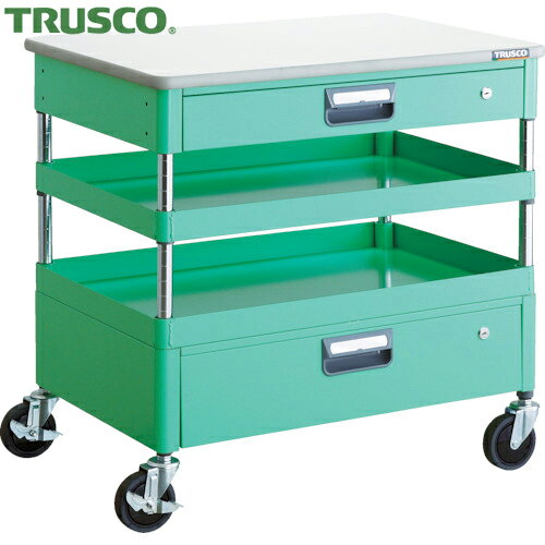 トラスコ フェニックスワゴン 省音 750X500XH740 引出 天板付 YG色 (1台) PEW-772VZT-YG