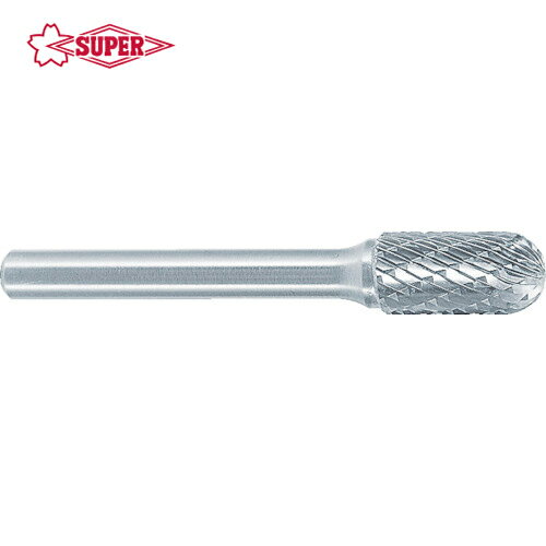 スーパーツール(SUPERTOOL) スーパー超硬バー シャンク径6mm(先丸円筒型)ダブルカット(刃径：9.5) (1本) 品番：SB2C06