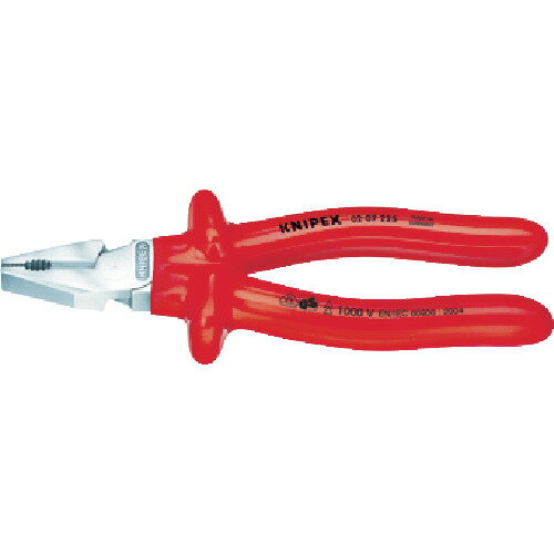 KNIPEX クニペックス 絶縁強力型ペンチ 1000V絶縁 ディップコートハンドル 200mm (1丁) 品番:0207-200