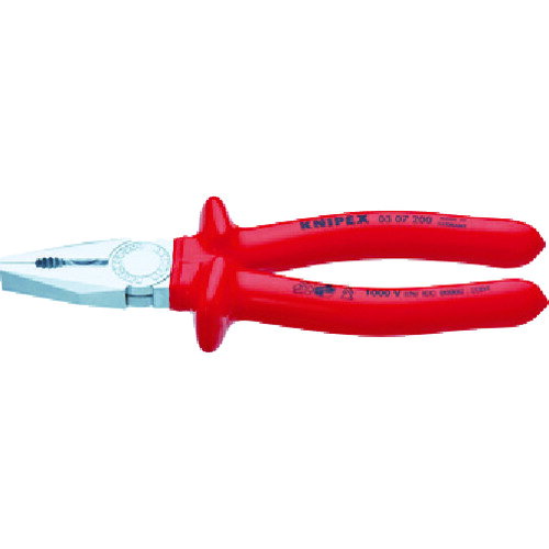 KNIPEX クニペックス 絶縁ペンチ 1000V絶縁 ディップコートハンドル 200mm (1丁) 品番:0307-200