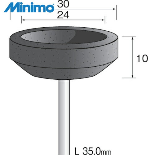 特長 ●研削性に優れたレジノイドボンドの砥石です。 ●粗研削やバリ取りに使用できます。 用途 ●セラミックス、ガラス、工具鋼、合金鋼、樹脂、ゴム、一般鋼、ステンレス、アルミニウム、銅に。 仕様 ●外径(mm)：30 ●毛丈(mm)：10 ●軸径(mm)：3 ●最高使用回転数(rpm)：15000 ●粒度(#)：100 ●全長(mm)：35.0 仕様2 ●適合素材：セラミックス、ガラス、工具鋼、合金鋼、樹脂、ゴム、一般鋼、ステンレス、アルミニウム、銅 原産国（名称） ●日本 質量 ●130g