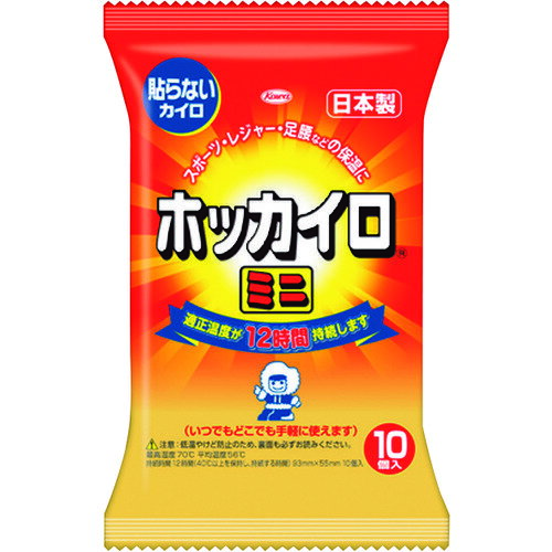 特長●保温具です。 仕様●持続時間(時間)：10●カイロサイズ横×縦(mm)：100×180●最高温度(℃)：66●平均温度(℃)：52●タイプ：貼らない 原産国（名称）●日本 質量●214g 注意・確認●製品画像は代表画像(サイズ別・色違い画像)の場合が御座います。●製品の仕様、外観等は予告なく変更される場合が御座います。●製品の色、サイズなどを含む製品の詳しい仕様はメーカーホームページ等にてご確認ください。