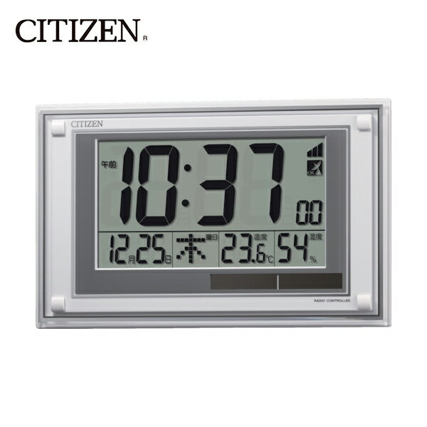 シチズン 電波時計(デジタル表示)(掛置兼用) 温湿度計付き 白 188×299×28mm (1個) 品番：8RZ189-003