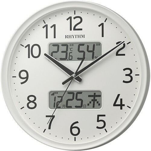 RHYTHM(リズム) 電波 壁掛け時計(アナログ表示) 温湿度計付き カレンダー 連続秒針 白 Φ350×52mm (1個) 品番：8FYA03SR03