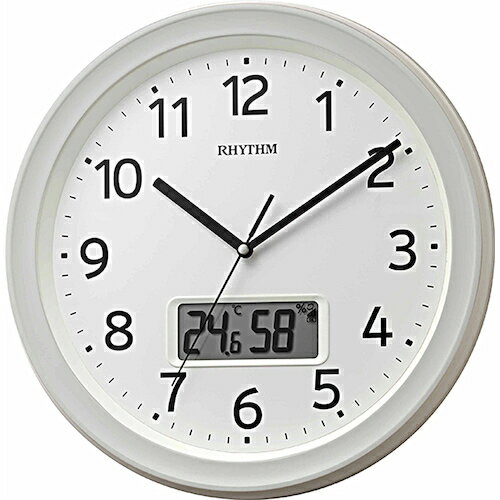 RHYTHM(リズム) 電波 壁掛け時計(アナログ表示) 温湿度計付き カレンダー 連続秒針 白 Φ325×50mm (1個) 品番：8FYA02SR03