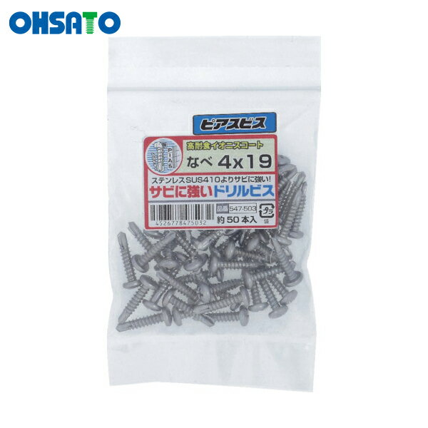 【6/22 20:00〜6/27 01:59迄 ポイント2倍 お買い物マラソン】 大里 OHSATO 鉄イオニスサビに強いドリルビス鍋4X19 (1袋) 品番：547-503