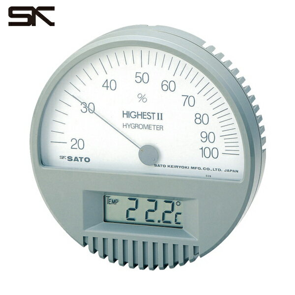特長 ●湿度センサーに毛髪、温度センサーにサーミスタを採用して高信頼性を目指してつくられた温湿度計です。 用途 ●環境実験室、薬品保管庫、半導体、LSIの生産工場など。 仕様 ●測定温度範囲(℃)：0〜50 ●温度最小表示(℃)：0.1 ●測定湿度範囲(%RH)：20〜100 ●湿度最小表示(%RH)：2 ●電源(V)：単3乾電池(R6P)×1本(付属) ●測定項目：温度、湿度 ●電源：単3乾電池(R6P)×1本(付属) ●測定精度：±1℃(0〜40℃、その他は±2℃)/±4%RH(at15〜25℃、40〜80%RH) 仕様2 ●直径×厚さ：135×33mm 原産国（名称） ●日本 質量 ●230g