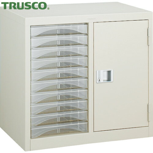 トラスコ TRUSCO 2列レターケース A4型・扉棚付コンビ 浅型引出し10個 間口528mm 奥行334mm 高さ497mm ..