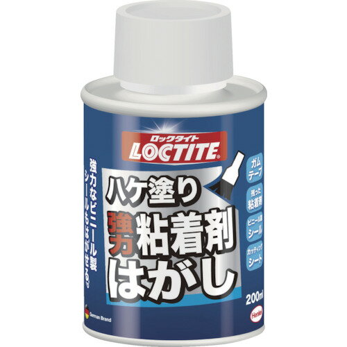 特長 ●強い粘着剤でもはがせる強力タイプです。 ●刷毛塗りタイプで飛び散りません。 用途 ●ガムテープ、ビニール製シール、カッティング用シートなどの残った粘着はがし。 仕様 ●色：透明 ●容量(ml)：200 ●使用温度範囲(℃)：-10~35 ●塗布方法：ハケ塗り 仕様2 ●容器：缶 材質／仕上 ●主成分:混合有機溶剤 原産国（名称） ●日本 質量 ●240g