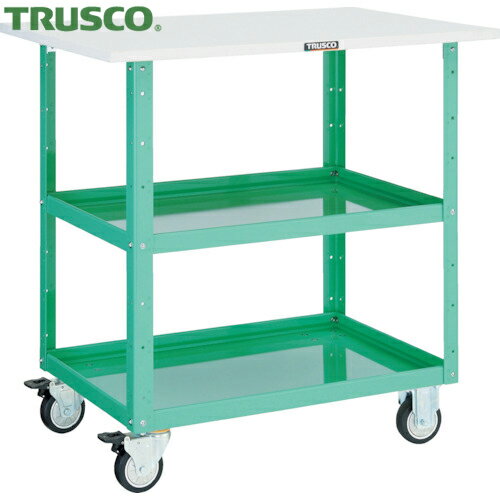 トラスコ TRUSCO ツールワゴン イーグルワゴン 600X400 天板付 ウレタン4輪自在 ヤンググリーン (1台) 品番：EGW-962TUJ-YG